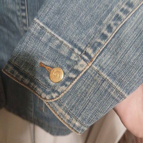 Womens 1xl Laura Ashley Blue Stretch Denim Jacket Embellished Western See Pics - Picture 5 of 11